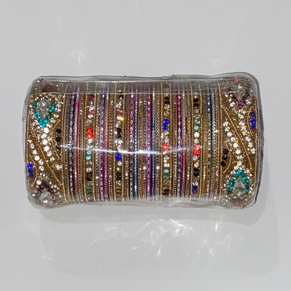 Indian/Pakistani Gold tone and Multicolor Set of Bangles Size 2.6